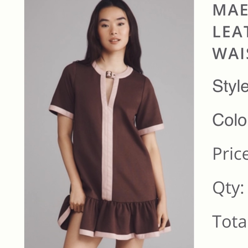 Anthropologie Brown and Pink Midi Dress